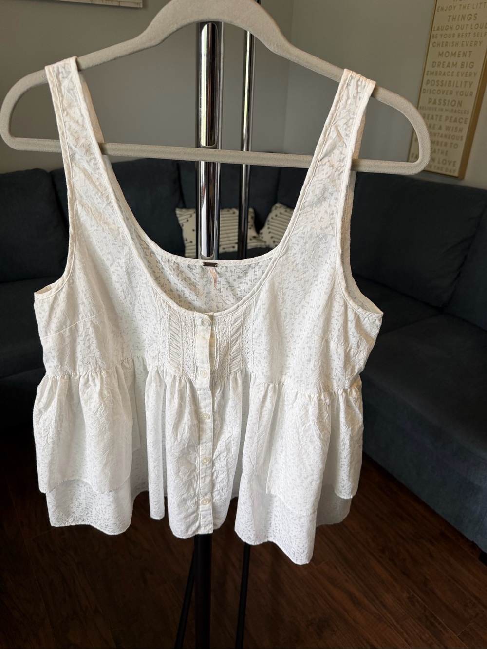Free People White Button-Down Babydoll Tank Top